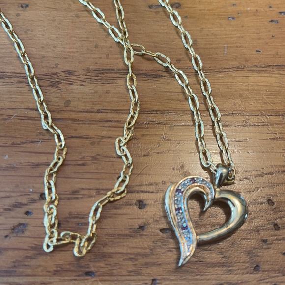 Vintage Heart Pendant marked 925 w/Chain Necklace & Box - diamonds & rubies?? - Picture 5 of 16